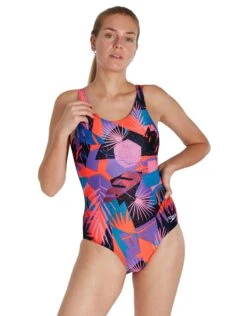 Speedo Allover U-Back Swimsuit - Navy/Red