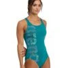 Arena Kikko Pro V Back Graphic Swimsuit - Green Lake/Navy