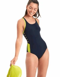 Speedo Boom Logo Splice Muscleback Swimsuit - Navy/Yellow -Aqua Wear Shop BoomLogoSpliceMusclebackSwimsuit NavyYellow 4