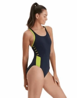 Speedo Boom Logo Splice Muscleback Swimsuit - Navy/Yellow -Aqua Wear Shop BoomLogoSpliceMusclebackSwimsuit NavyYellow 5