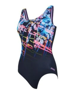 Zoggs Digital Daisy Actionback Swimsuit - Black/Purple -Aqua Wear Shop DigitalDaisyActionbackSwimsuit 1