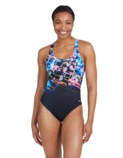 Zoggs Digital Daisy Actionback Swimsuit - Black/Purple -Aqua Wear Shop DigitalDaisyActionbackSwimsuit 5