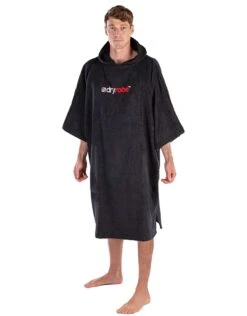 Organic Cotton Short Sleeve Adult Towel Poncho - Black -Aqua Wear Shop DryrobeOrganicCottonShortSleeveTowel Black 2
