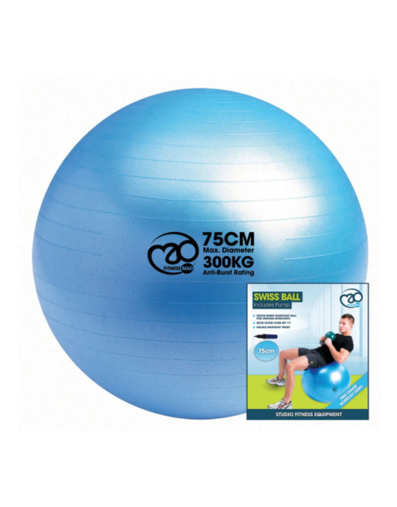 Fitness-Mad Anti-Burst 300kg Swiss Ball & Pump - Blue 3 Fitness-Mad Anti-Burst 300kg Swiss Ball & Pump - Blue