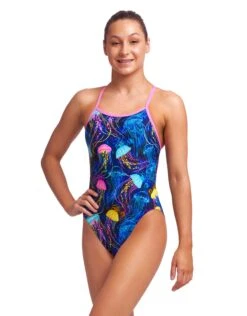 FUNKITA Girls Schwimma Stinga Single Strap Swimsuit -Aqua Wear Shop FunkitaGirlsSchwimmaStingaDiamondBackSwimsuit 2