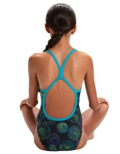 Speedo Girls Allover Digital V Back Swimsuit - Navy/Green -Aqua Wear Shop GirlsAlloverDigitalVBackSwimsuit NavyGreen 1