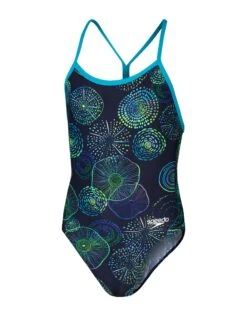 Speedo Girls Allover Digital V Back Swimsuit - Navy/Green -Aqua Wear Shop GirlsAlloverDigitalVBackSwimsuit NavyGreen 2