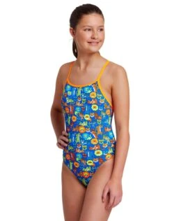 FUNKITA Girls Big Cat Bash Diamond Back Swimsuit -Aqua Wear Shop GirlsBigCatBashDiamondBackSwimsuit 1