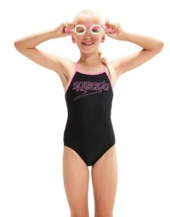 Speedo Girls Boom Logo Thinstrap Muscleback - Black/Pink -Aqua Wear Shop GirlsBoomLogoThinstrapMuscleback BluePurple 6