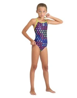 Arena Girls Carnival Lightdrop Back Swimsuit - Green/Multi -Aqua Wear Shop GirlsCarnivalLightdropBackSwimsuit GreenMulti 1
