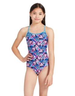 Zoggs Girls Fiery Star Tie Back Swimsuit