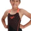 Speedo Girls Medley Logo Medalist Swimsuit - Black/Siren Red -Aqua Wear Shop GirlsMedleyLogoMedalistBlackred 1