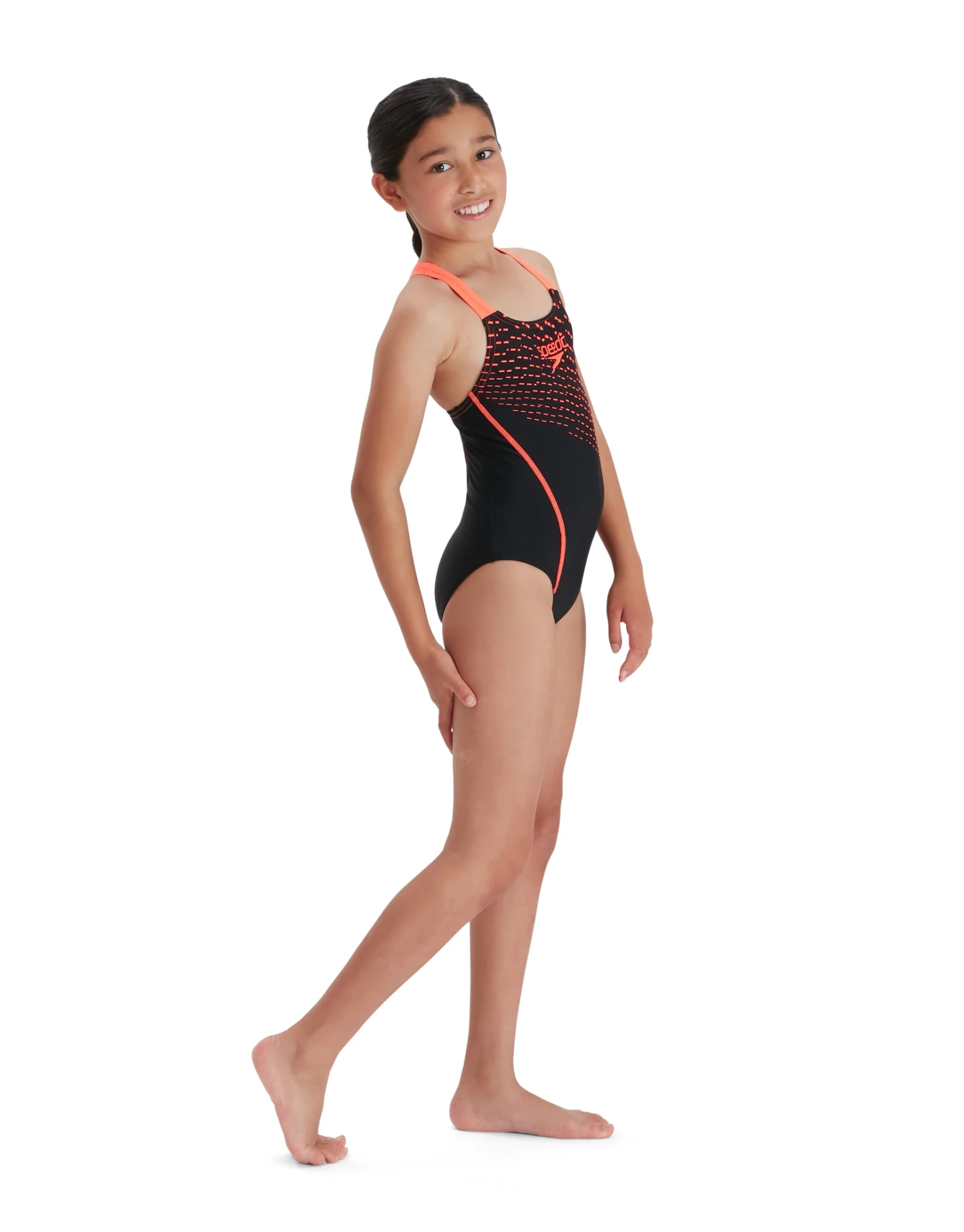 Speedo Girls Medley Logo Medalist Swimsuit - Black/Siren Red 5 Speedo Girls Medley Logo Medalist Swimsuit - Black/Siren Red - Image 3