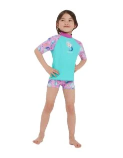 Speedo Tots Girls Printed Sun Protection Set - Green/Pink -Aqua Wear Shop Girls PrintedSunProtectionSet GreenPink 4