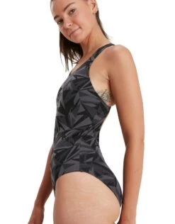 Speedo Hyperboom Allover Medalist Swimsuit - Black/Grey -Aqua Wear Shop HyperboomAlloverMedalistSwimsuit BlackGrey 2