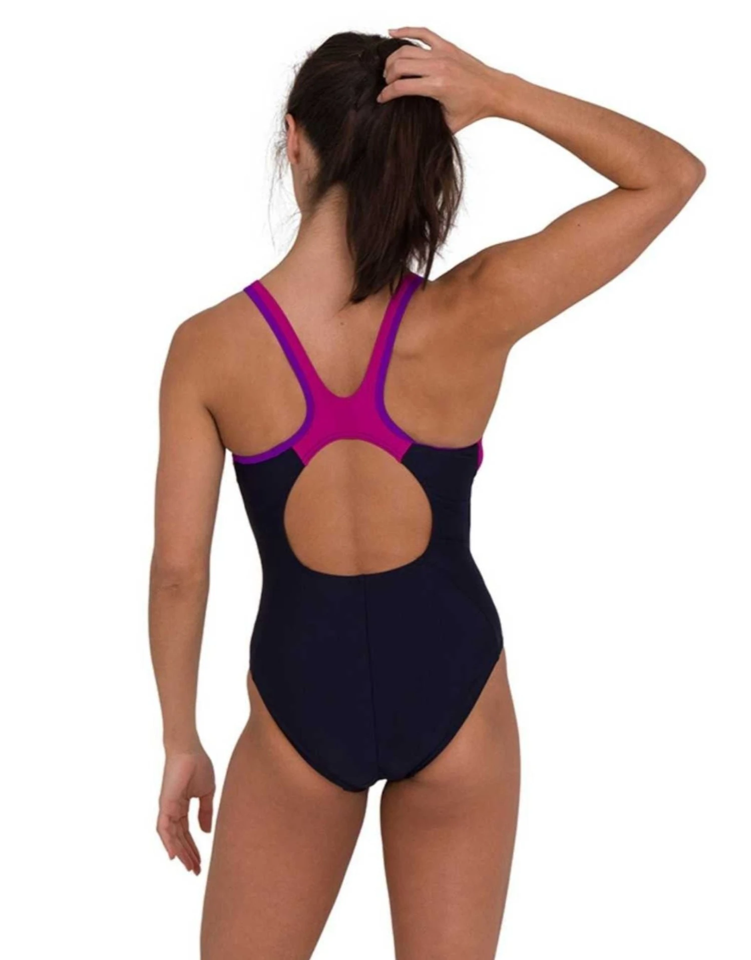 Speedo Logo Splice Muscleback Swimsuit - Navy/Purple 4 Speedo Logo Splice Muscleback Swimsuit - Navy/Purple - Image 2