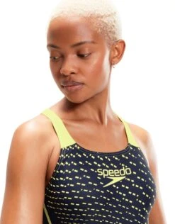 Speedo Medley Logo Medalist Swimsuit - Navy/Green -Aqua Wear Shop MedleyLogoMedalistSwimsuit NavyYellow 8