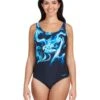 Zoggs Ocean Smoke Adjustable Scoopback Swimsuit - Navy/Black