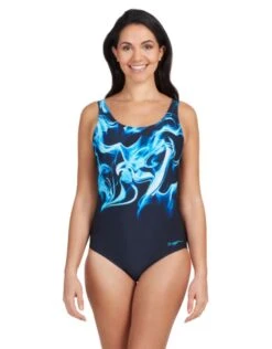 Zoggs Ocean Smoke Adjustable Scoopback Swimsuit - Navy/Black