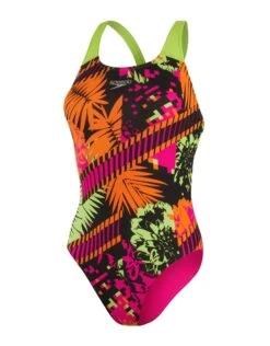 Speedo Placement Powerback Swimsuit - Pink/Green -Aqua Wear Shop Speedo Paclement Powerback Siwmsuit Pink Green 4