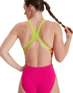 Speedo Placement Powerback Swimsuit - Pink/Green -Aqua Wear Shop Speedo Paclement Powerback Siwmsuit Pink Green 7