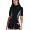 Speedo Printed Short Sleeved Rash Top - Black/Pink -Aqua Wear Shop Speedo Printed Rash Vest Black Pink Front