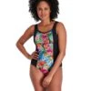 Speedo Printed Contour Shaping Swimsuit - Black/Multi -Aqua Wear Shop Speedo Womens Printed Shaping Swimsuit Black Multi 2