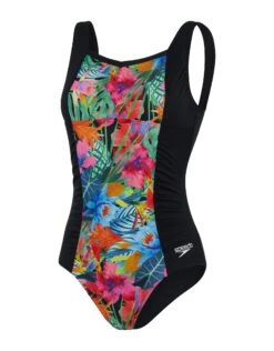 Speedo Printed Contour Shaping Swimsuit - Black/Multi -Aqua Wear Shop Speedo Womens Printed Shaping Swimsuit Black Multi 3