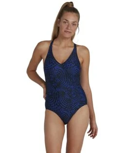 Speedo Lexi Printed Shaping Adjustable Swimsuit - Black/Blue