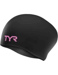 TYR Long Hair Wrinkle Free Silicone Cap -Aqua Wear Shop TYRLongHairWrinkle FreeSiliconeSwimCap BlackPink