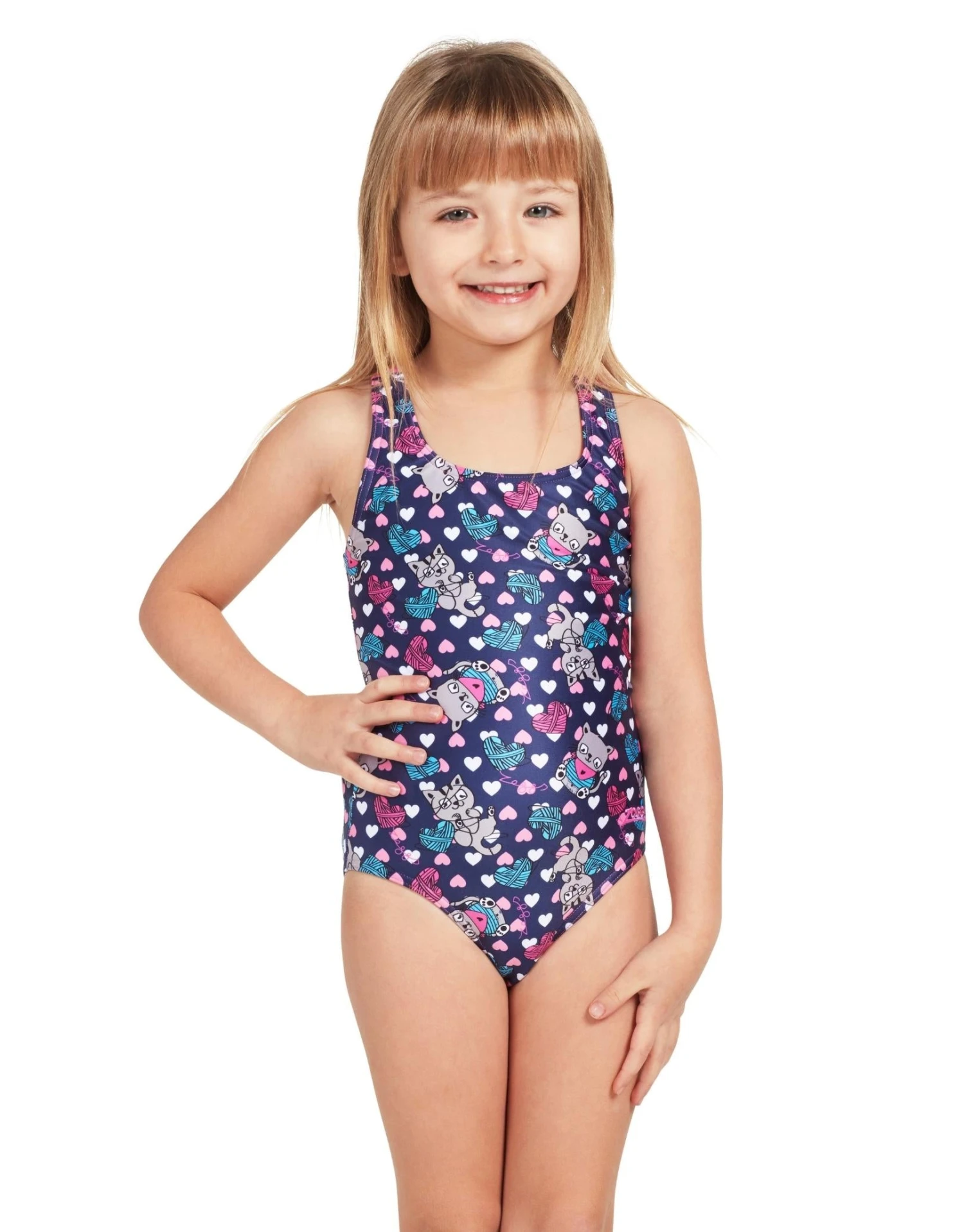 Zoggs Tots Girls Kitty Actionback Swimsuit 3 Zoggs Tots Girls Kitty Actionback Swimsuit