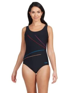Zoggs Macmaster Scoopback Swimsuit - Black/Multicolour -Aqua Wear Shop Zoggs Macmaster Swimsuit Black Multicolour 5