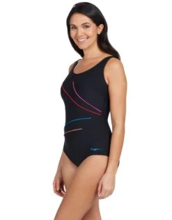Zoggs Macmaster Scoopback Swimsuit - Black/Multicolour -Aqua Wear Shop Zoggs Macmaster Swimsuit Black Multicolour 6