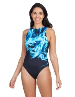 Zoggs Ocean Smoke High Front Swimsuit - Navy/Black -Aqua Wear Shop Zoggs Ocean Smike High Front Swimsuit 6