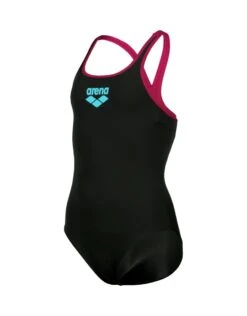 Arena Girls Big Logo Swim Pro Back Swimsuit - Black/Freak Rose -Aqua Wear Shop arena girls biglogo swimsuit black 3